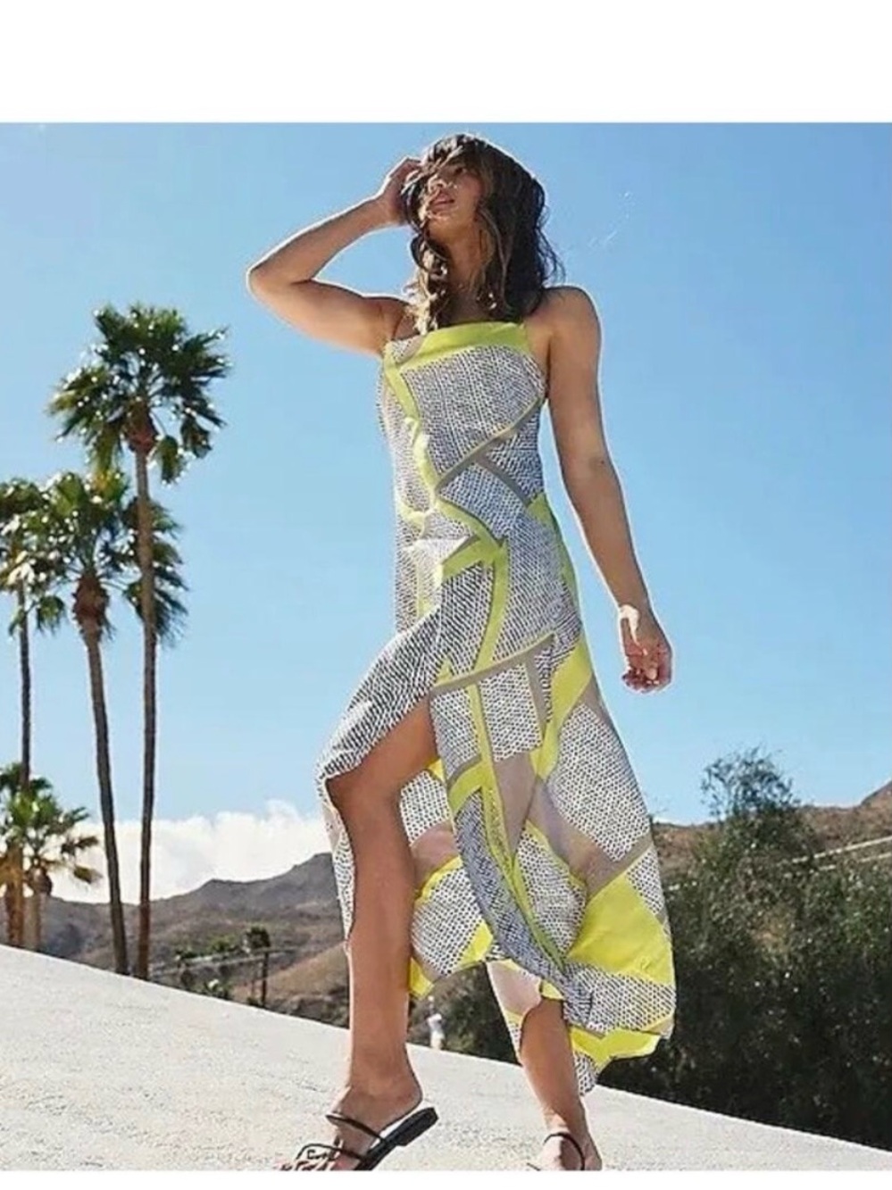 Lime & Grey Patterned Asymmetrical  Dress